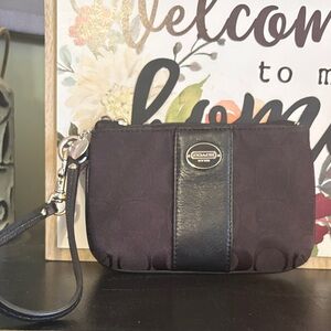 Coach Signature Wristlet with Black Leather Trim